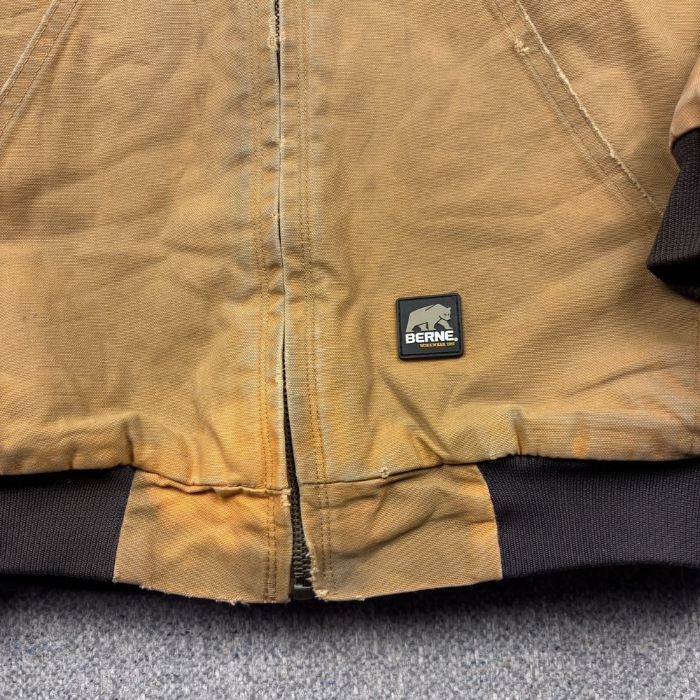 Berne Workwear Hooded Jacket Mens L Brown Duck Canvas Quilted Lined Work Coat - Picture 5 of 11